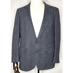Cricketeer Wool Blazer Men L Blue Gray Herringbone 2 Button Sport Coat USA